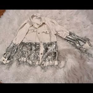 Sequin white jean jacket